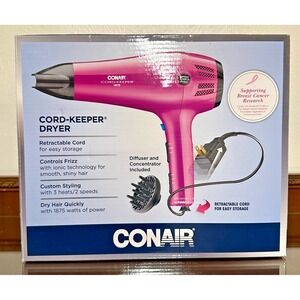 Conair 1875 Watt Cord‎ Keeper Hair Dryer with Ionic Technology Pink 3 Piece Set